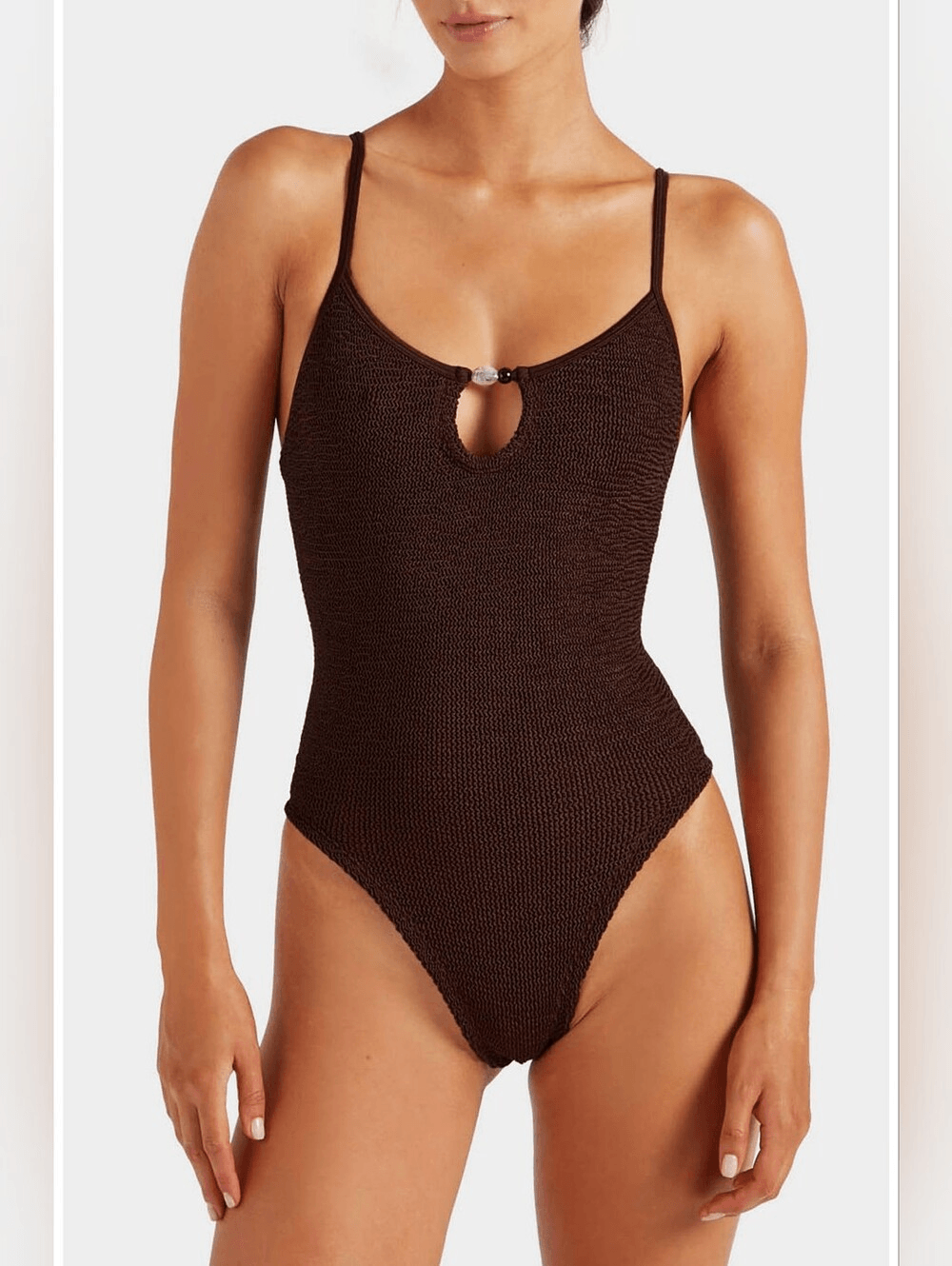 Hunza G Mia Beaded One-Piece Swimsuit Brown  One Size