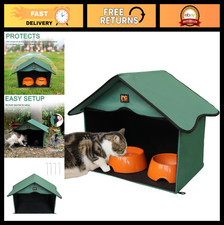Waterproof Outdoor Cat House  Feeding Station for Feral Cats - Pet Shelter, Gre