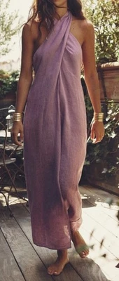 ZARA 100% LILAC LONG MIDI MAXI LINEN HALTERNECK DRESS Blogger fav sold out - Image 1 of 4