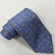 Ermenegildo Zegna Tie Mens Blue Silk Made in Italy Geometric Medallion Necktie