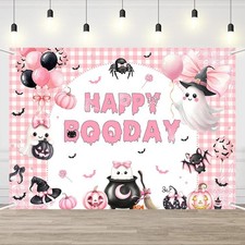 7x5ft Halloween Birthday Backdrop Happy Boo Day Pink Decorations, Cute Ghost Pum
