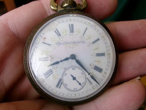 Antique ELGIN 7 Jewel Men's Pocket Watch  Keystone Base Metal Case Not Running