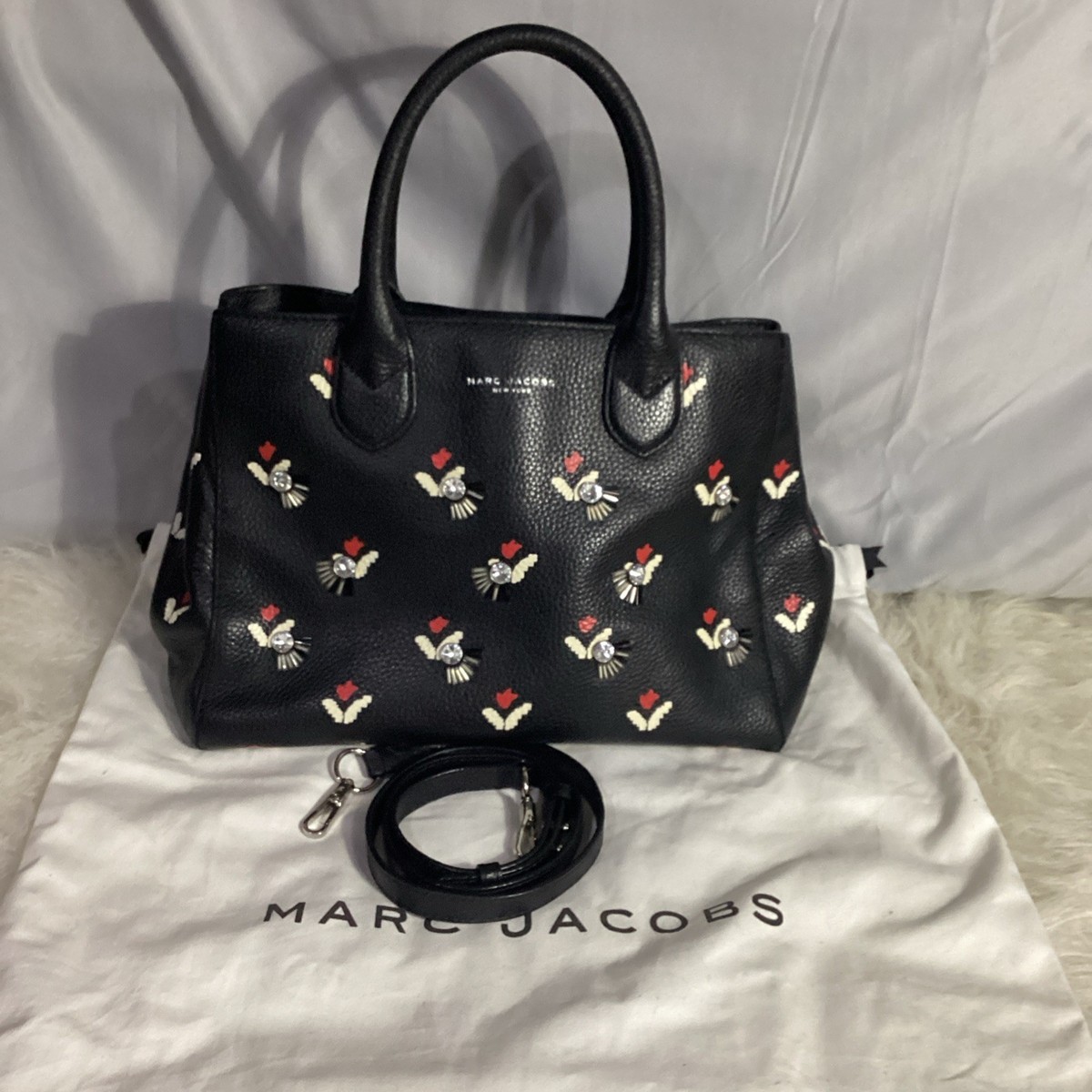 Marc Jacobs Tulip Collection Black Leather Satchel Bag w/Crystal