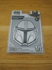 Star Wars Mandalorian Car Decal Metal Aluminum Silver Helmet 4X3.5