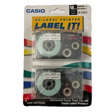 Casio EZ-Label It 2-Pack Tape Cartridges XR-18WE2S 18mm 3/4 White Tape Black New