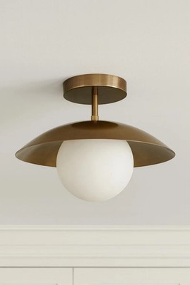 Handmade Brass Semi Flush Mount Ceiling Light Mid Century Globe Dome Lamp