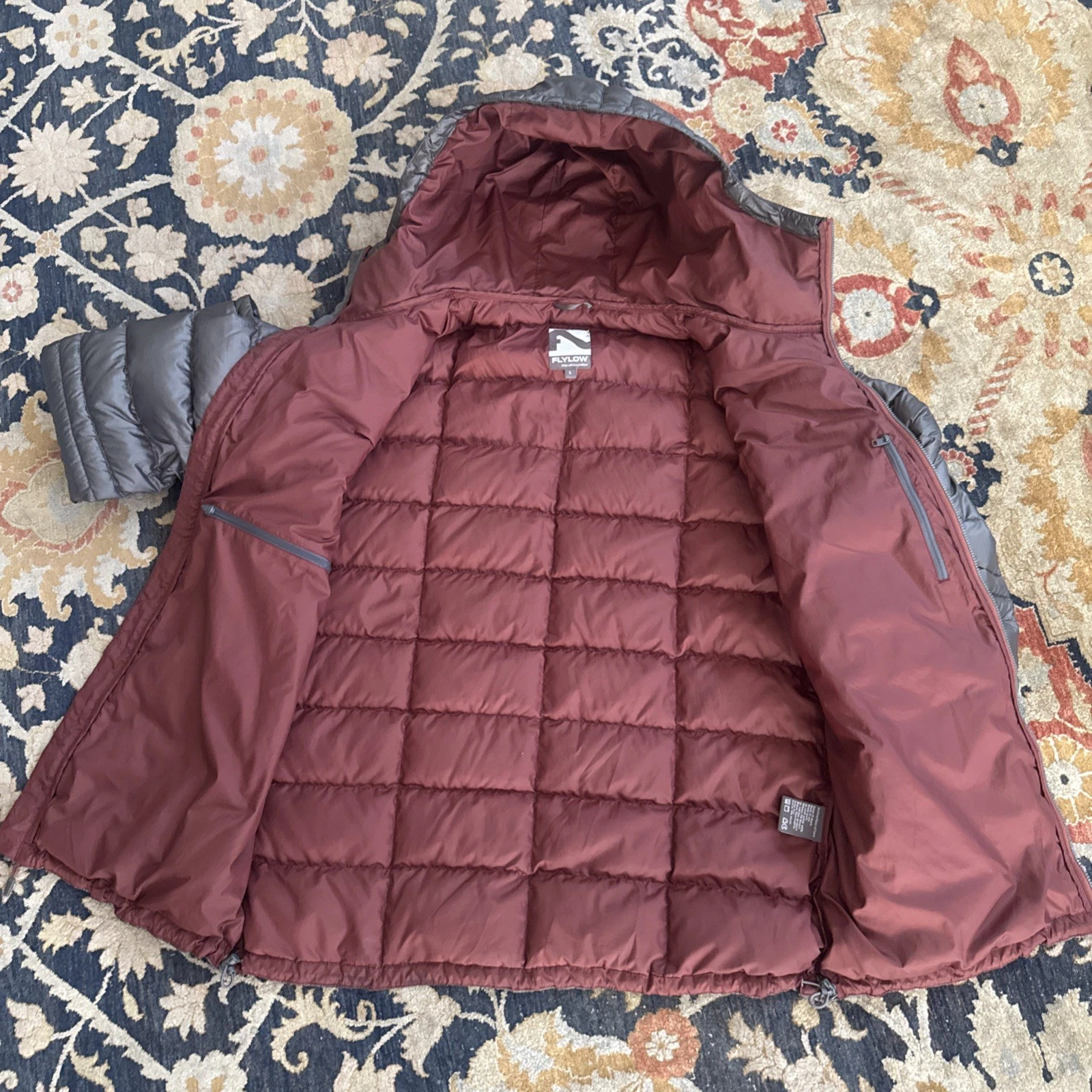 Flylow Gear General's Gray Down Hooded Jacket Mens Large image 4