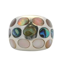 Dome Ring Inlaid Mother of Pearl Abalone Shell Size 7 925 Sterling Silver