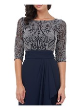 JS COLLECTIONS Womens Navy Faux Wrap Skirt Elbow Sleeve Formal Gown Dress 6
