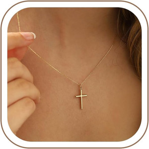 Authentic Dainty 14K Gold Plated Cross Necklace for Women Jewelry Gifts Trendy | Pearl Cro