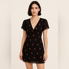 Reformation Raleigh Mini Dress size Small Black Floral Print