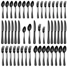 40 Piece Black Silverware Set, Stainless Steel Flatware Set for 8 Food Grade ...