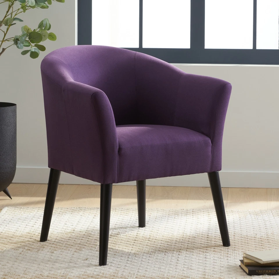 Plum Upholstered Armchair with Low Back Design, High Arms & Birch Wood Legs - Изображение 4 из 4