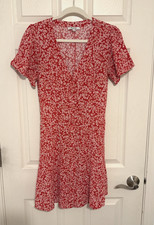 Madewell Women's Size 6 Red White Floral Mini Dress Button Front Short Sleeve