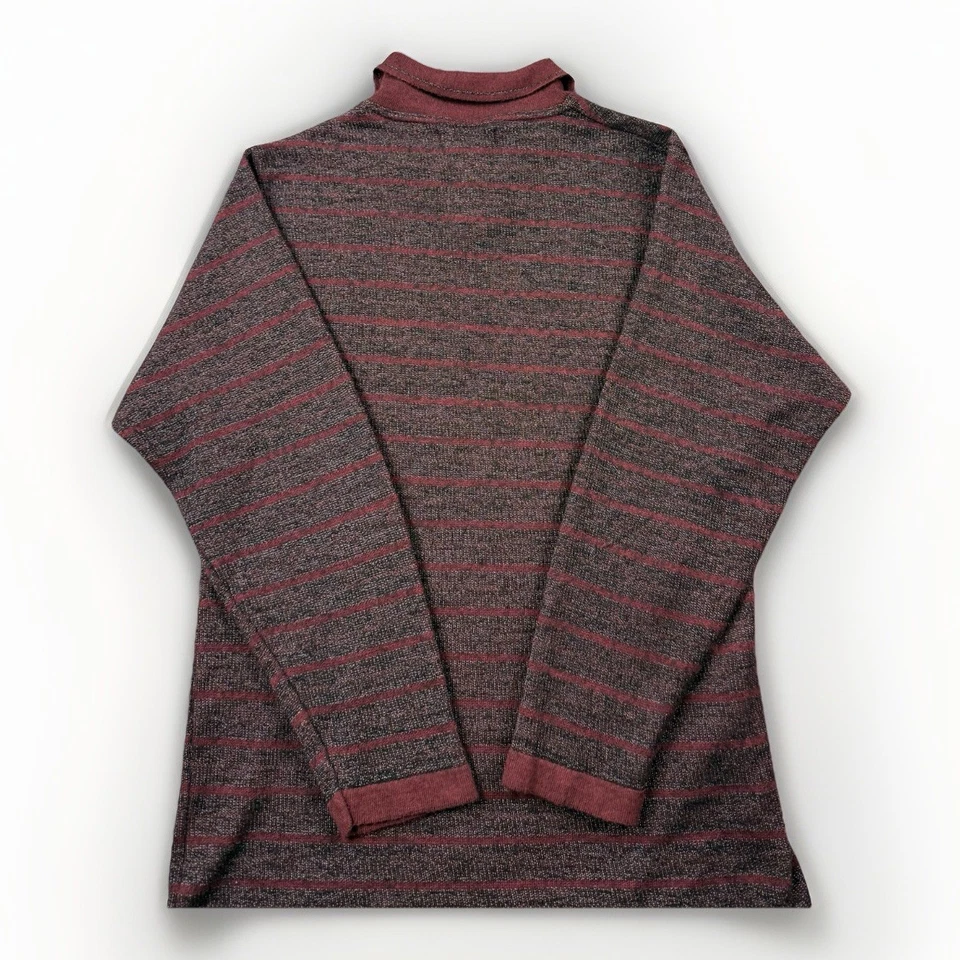 Y2K Pronto Uomo Firenze Италии шерстяная смесь вязаный рубашка-поло бордовый серый M ярлык-L - Изображение 3 из 4