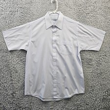 Vintage 70s Arrow Kent Classic Short Sleeve Dress Shirt 16.5 Blue Made USA