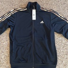 Adidas Men s Large 3-Stripes Track Jacket Black Primegreen Full Zip NWT