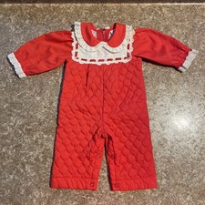 Vintage Red Quilted Baby Romper, White Eyelet Collar, 0-3 Months BRYAN BRAND