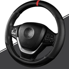 Carbon Fiber Black Leather Car Steering Wheel Cover Anti slip Car Accessories