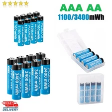 1~8x 1.5V 1100mWh & 3400mWh AA AAA Rechargeable Button top Li-ion Batteries