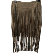 Hot  Delicious Faux Suede Fringe Skirt Womens M Tan Western Boho Hippie Rodeo