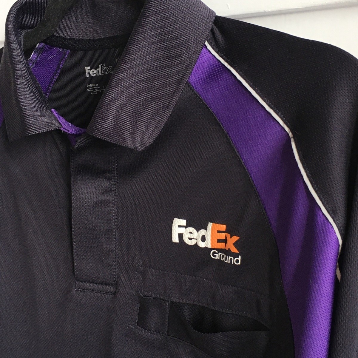 FedEx Ground 長袖ポロスウェット 黒・紫 Fedex Logo Sweat L/S Polo Shirt 黒紫 XL相当 フェデックス