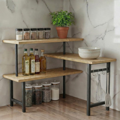 3-Tier Bamboo Corner Countertop Organizer with Extended Top Tier, Corner Shelf f