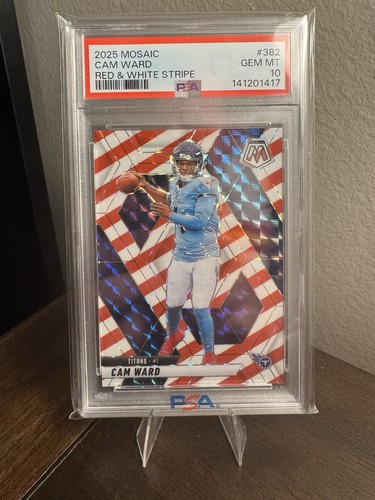 Panini 2025 Mosaic Rookies Cam Ward Titans #382 Red & White Stripe Prizm PSA 10