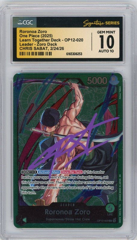 CGC GEM MINT 10 Auto 10 Chris Sabat - Roronoa Zoro - OP12-020 (Zoro Deck) Foil