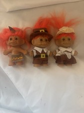 VTG Russ Troll Doll LOT OF 3 Thanksgiving Pilgrim/native American Orange Hair