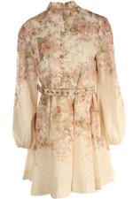 ZIMMERMANN MULTI LINEN MINI DRESS UK 14