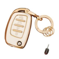 for Hyundai Key Fob Cover Smart Key Fob Shell with Keychain Fit for White-b
