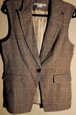  898 Veronica Beard Women's Beige Keaton Check Dickey Vest Jacket Coat Sz: L