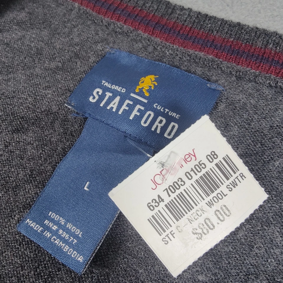 Stafford Merino Wool V-Neck Sweater Men's Large Long Sleeve Gray NWT - Image 3 of 4