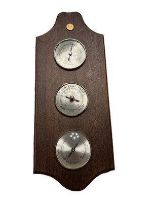 Wooden Weather Station Barometer Thermometer Humidity Wall Hanging Vintage