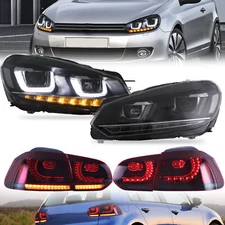 2Sets LED Headlights+Red LED Taillights For 2010-2014 Volkswagen Golf 6 MK6 &GTI