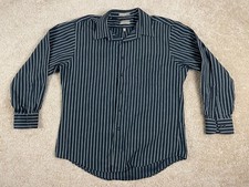 Van Heusen Button Up Shirt Mens XL Wrinkle Free Fitted Collared Stripes Black