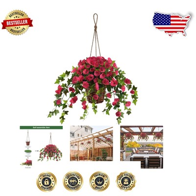 Easily Assembled Rattan Flower Basket with Faux Morning Glory for Home & Garden
