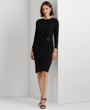 Lauren Ralph Lauren Jersey Sheath Dress Sz 6 Black w/Signature Waist O-Ring NWT