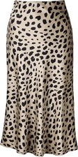High Waist Leopard Print Silk Satin Midi Skirt for Women Elastic Waistband