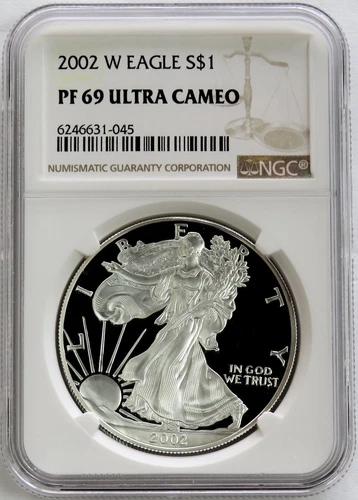 2002 W AMERICAN SILVER EAGLE PROOF $1 DOLLAR COIN NGC PF 69 UC