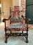 antique french carved walnut fireside dining arm chair tapestry unicorn & lady