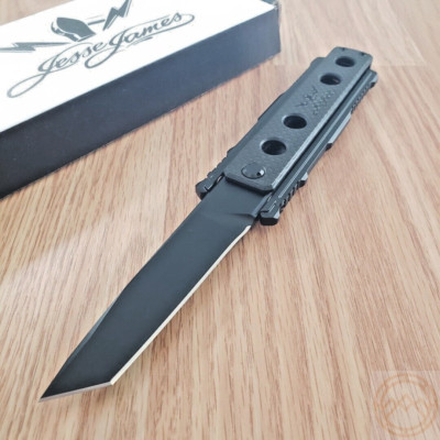 Jesse James Nomad Swing Folding Knife 4'' AEB-L Steel Blade Carbon Fiber Handle