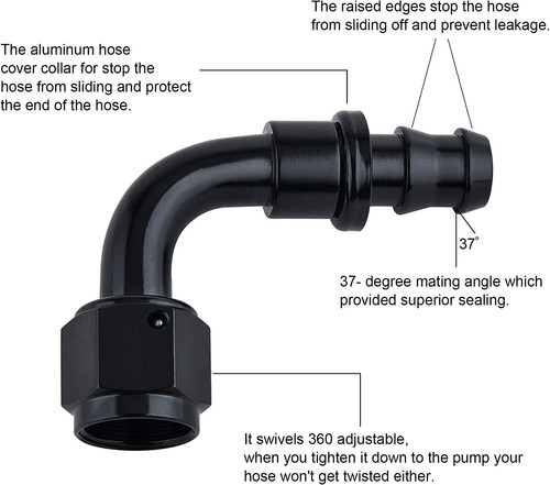 AN4/AN6/AN8/AN10/AN12 Push On Oil Fuel Line Hose End Fitting 0 45 90 180 Degree
