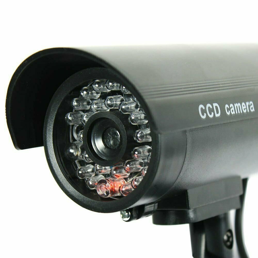 Solar-Powered Fake Dummy Security Camera - Bullet Style With Flashing Red LED Light