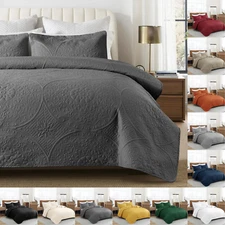 Quilted Floral Bedspread with Pillow Shams 3 Piece Soft Bedding Throw Queen King