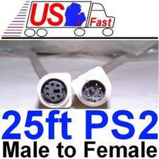 25ft PS2 6pin DIN Male Female Extension Cable/Cord/Wire Mouse/Keyboard/KVM