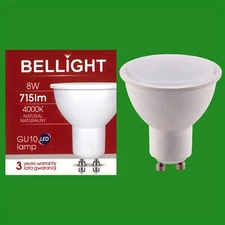 8x 8W Bellight LED 4000K Cool White GU10 Instant On Spot Light Bulbs Lamps