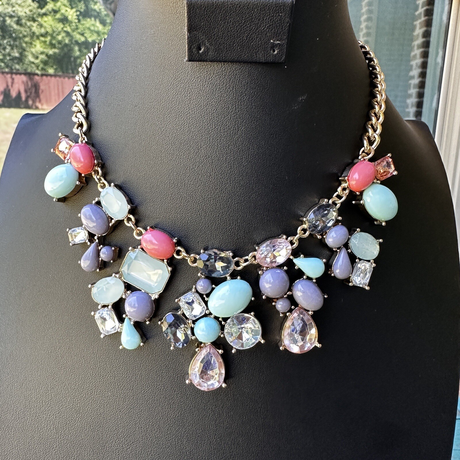 Bib Statement Necklace Multicolor Rhinestone Cabo… - image 2