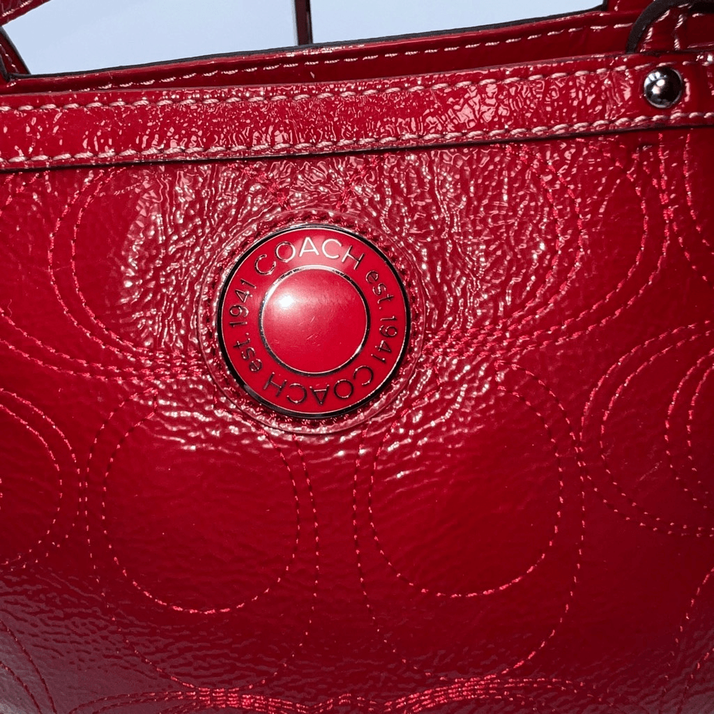 Coach Vintage Red Patent Leather Signature Shoulder Bag (see